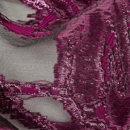 Mood Exclusive Metallic Raspberry Radiance and Black Mineral Veins Luxury Burnout Brocade Detail