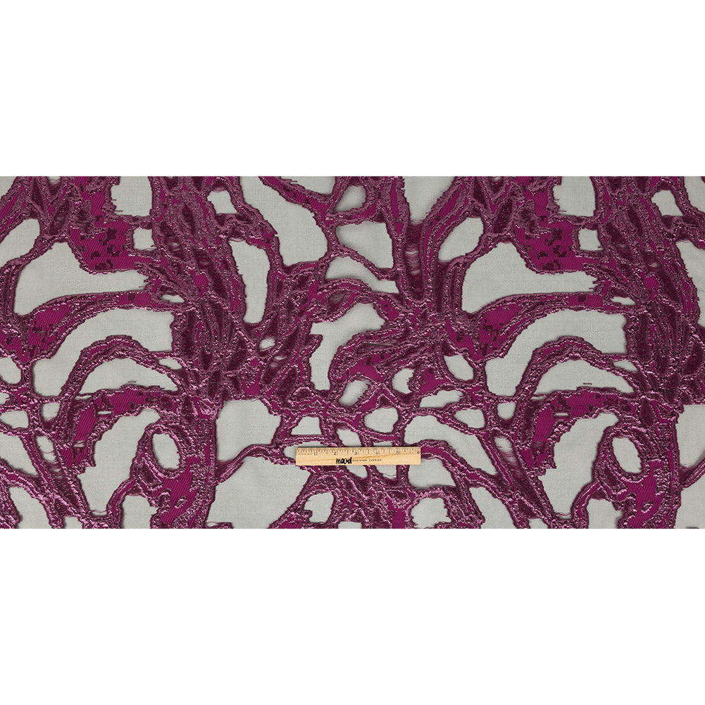 Mood Exclusive Metallic Raspberry Radiance and Black Mineral Veins Luxury Burnout Brocade Full