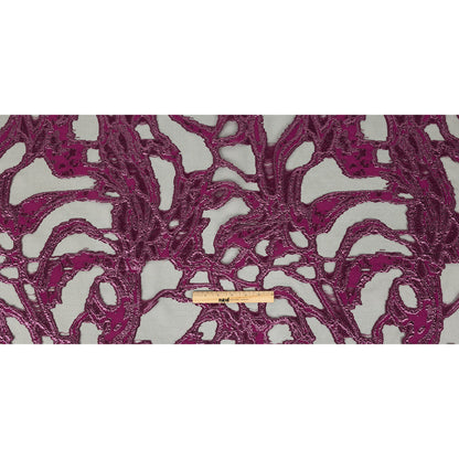 Mood Exclusive Metallic Raspberry Radiance and Black Mineral Veins Luxury Burnout Brocade Full