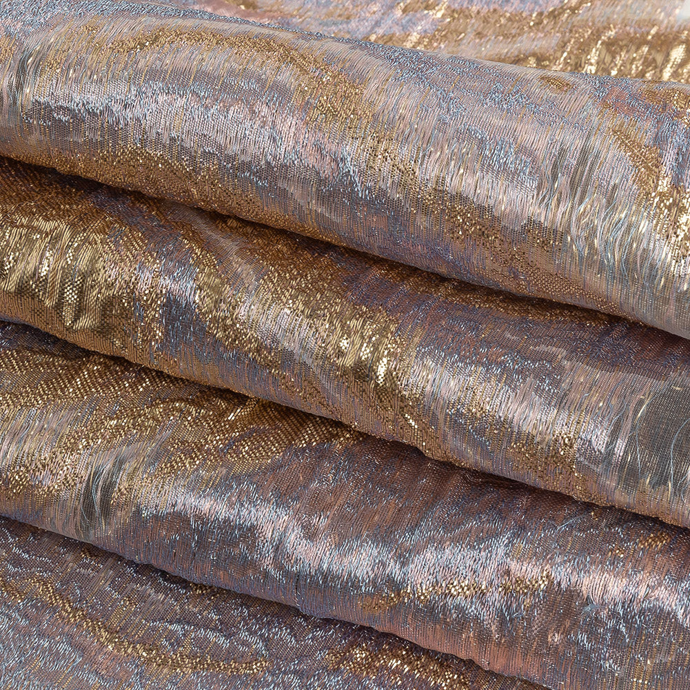 Mood Exclusive Metallic Gold, Pink and Wisteria Painterly Swirls Luxury Burnout Brocade Folded