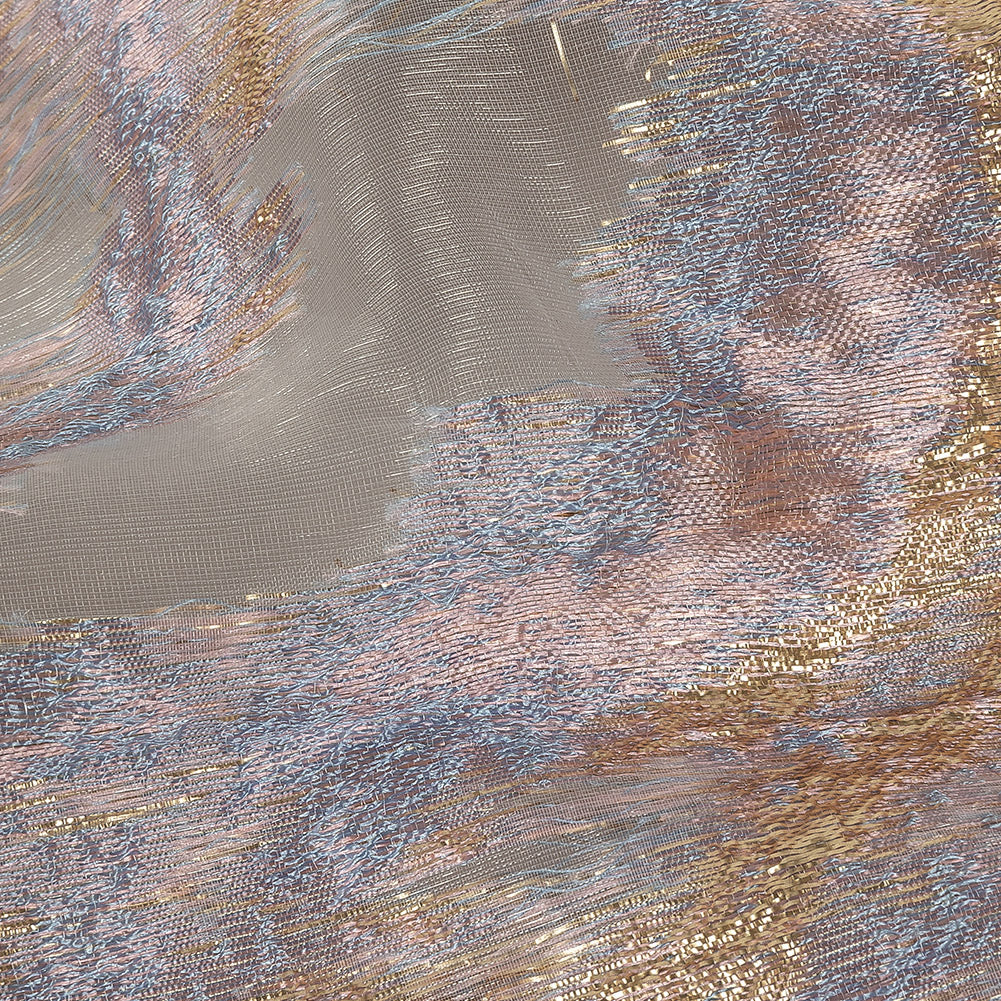 Mood Exclusive Metallic Gold, Pink and Wisteria Painterly Swirls Luxury Burnout Brocade Detail