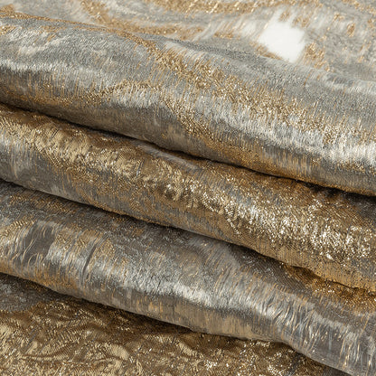 Mood Exclusive Metallic Gold, Gray and Beige Painterly Swirls Luxury Burnout Brocade Folded