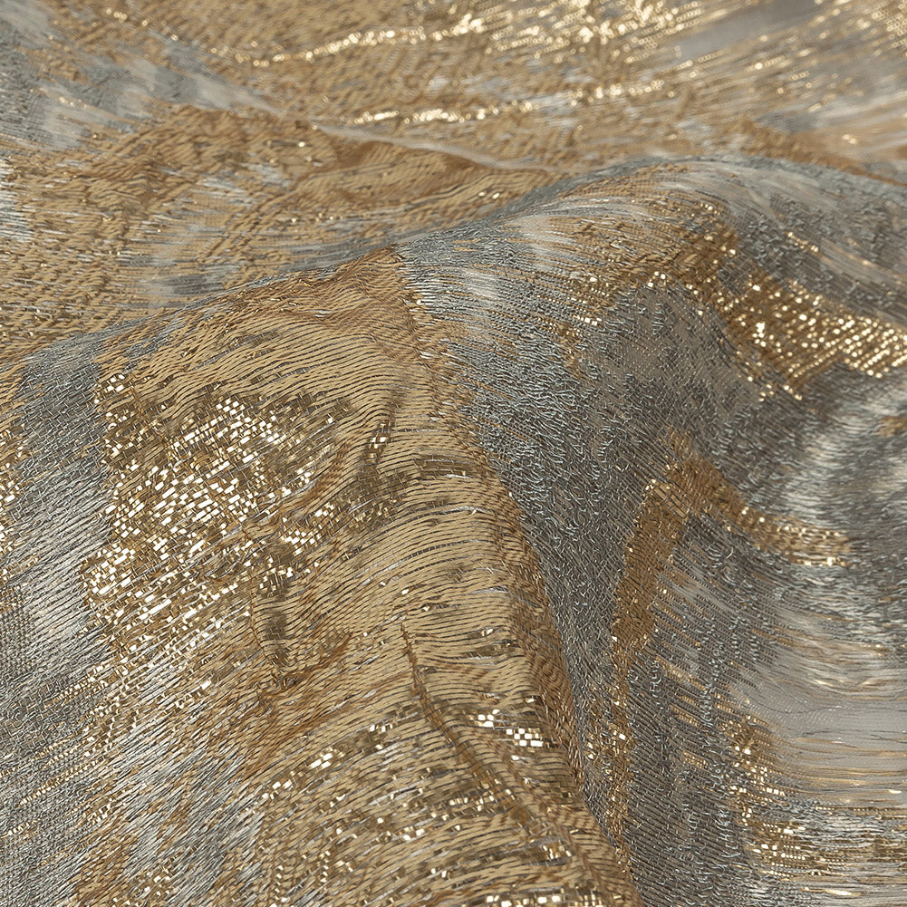 Mood Exclusive Metallic Gold, Gray and Beige Painterly Swirls Luxury Burnout Brocade Detail
