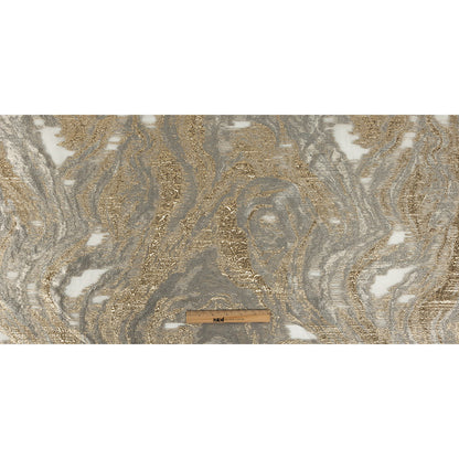 Mood Exclusive Metallic Gold, Gray and Beige Painterly Swirls Luxury Burnout Brocade Full