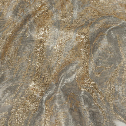 Mood Exclusive Metallic Gold, Gray and Beige Painterly Swirls Luxury Burnout Brocade