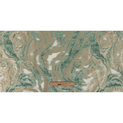 Mood Exclusive Metallic Seafoam and Beige Painterly Swirls Luxury Burnout Brocade Full