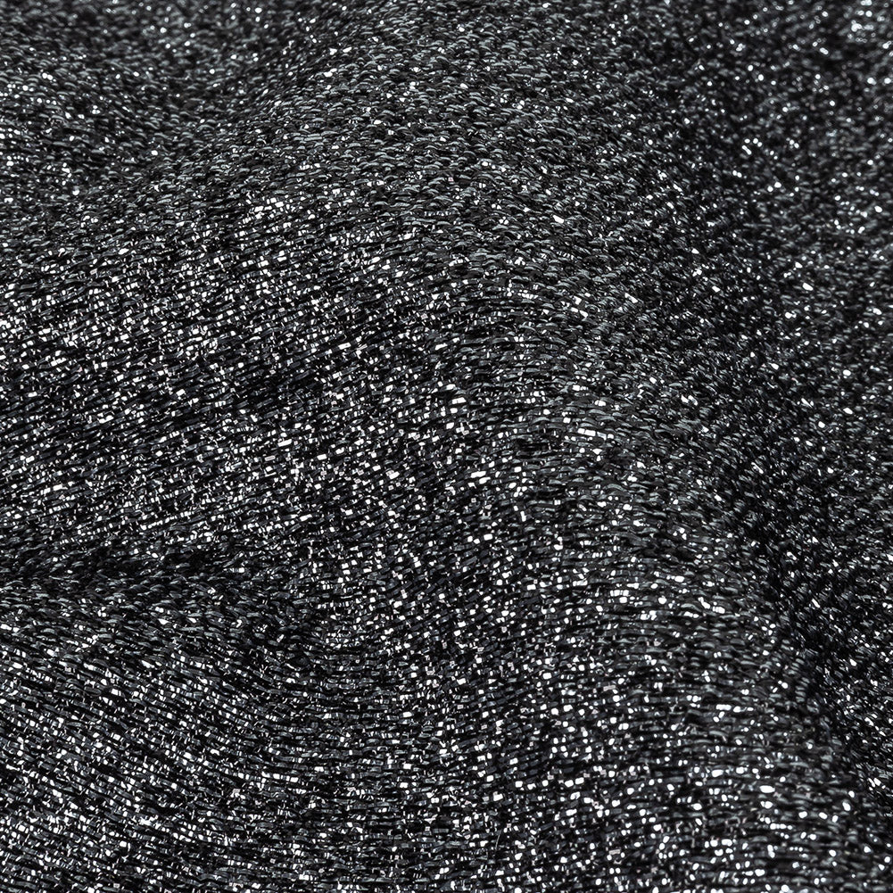 Cygnus Metallic Black and Silver Crinkled Lame Luxury Brocade Detail