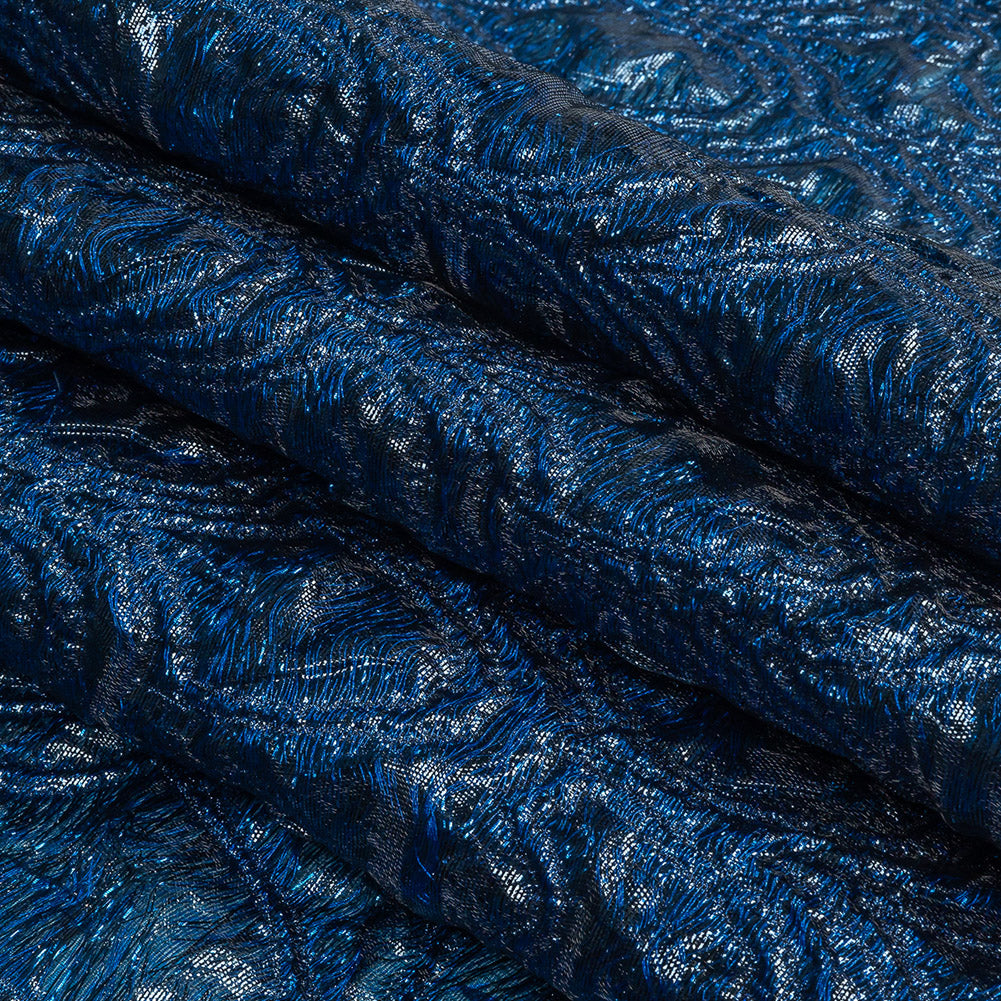 Mood Exclusive Metallic Magnetic Blue and Navy Feathers Ombre Luxury Brocade Panel Folded