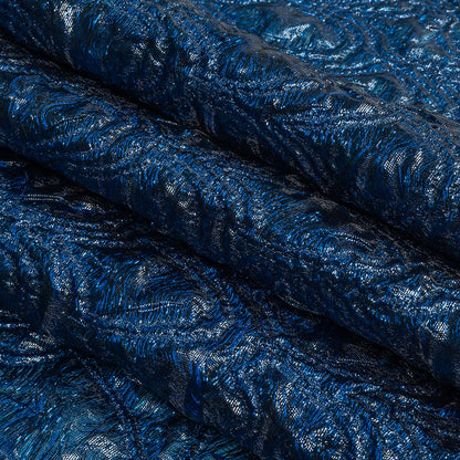 Mood Exclusive Metallic Magnetic Blue and Navy Feathers Ombre Luxury Brocade Panel Folded