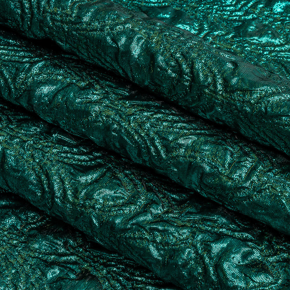 Mood Exclusive Metallic Emerald and Olivine Feathers Ombre Luxury Brocade Panel Folded