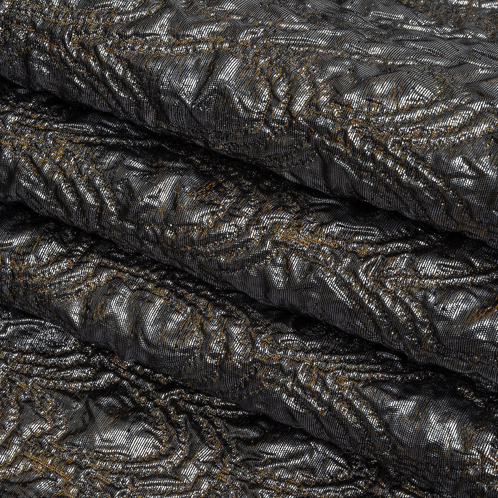 Mood Exclusive Metallic Mustard, Black and Silver Feathers Ombre Luxury Brocade Panel Folded