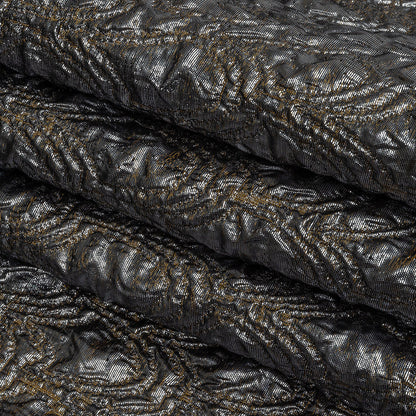 Mood Exclusive Metallic Mustard, Black and Silver Feathers Ombre Luxury Brocade Panel Folded