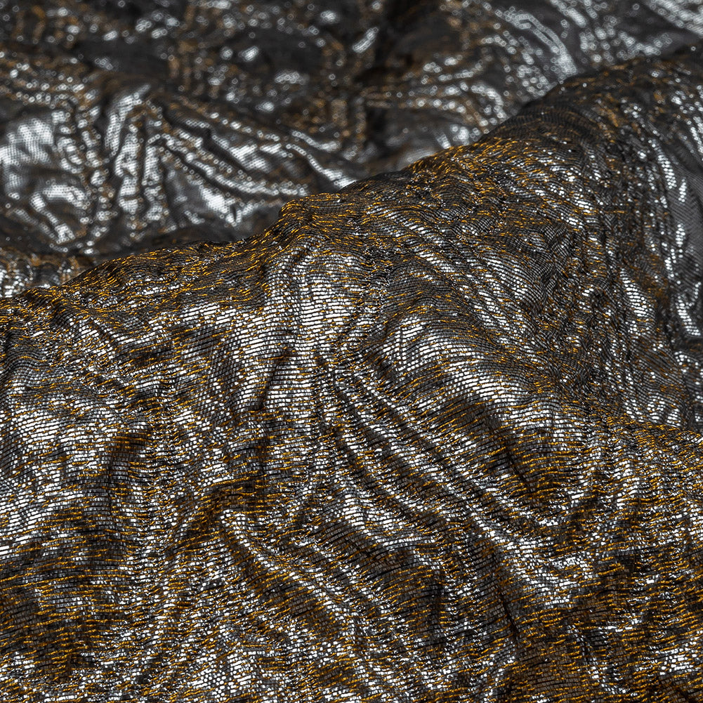 Mood Exclusive Metallic Mustard, Black and Silver Feathers Ombre Luxury Brocade Panel Detail