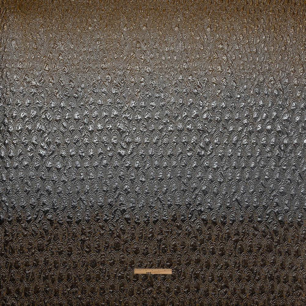 Mood Exclusive Metallic Mustard, Black and Silver Feathers Ombre Luxury Brocade Panel Full