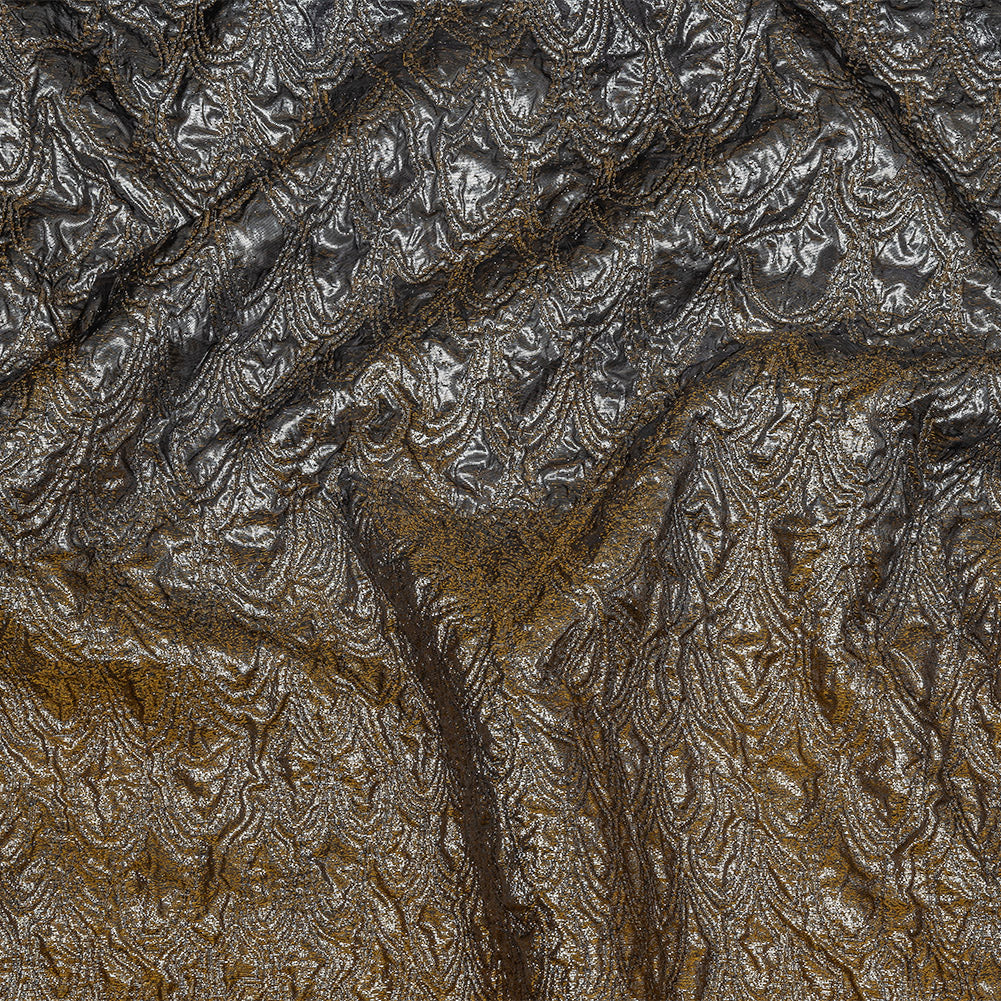 Mood Exclusive Metallic Mustard, Black and Silver Feathers Ombre Luxury Brocade Panel