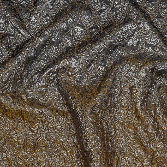 Mood Exclusive Metallic Mustard, Black and Silver Feathers Ombre Luxury Brocade Panel
