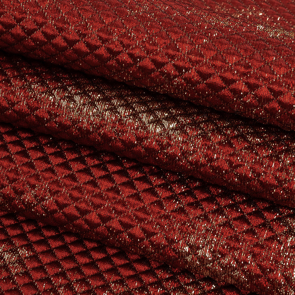 Mood Exclusive Jolene Metallic Red and Gold Tiny Diamonds Quilted Luxury Brocade Folded