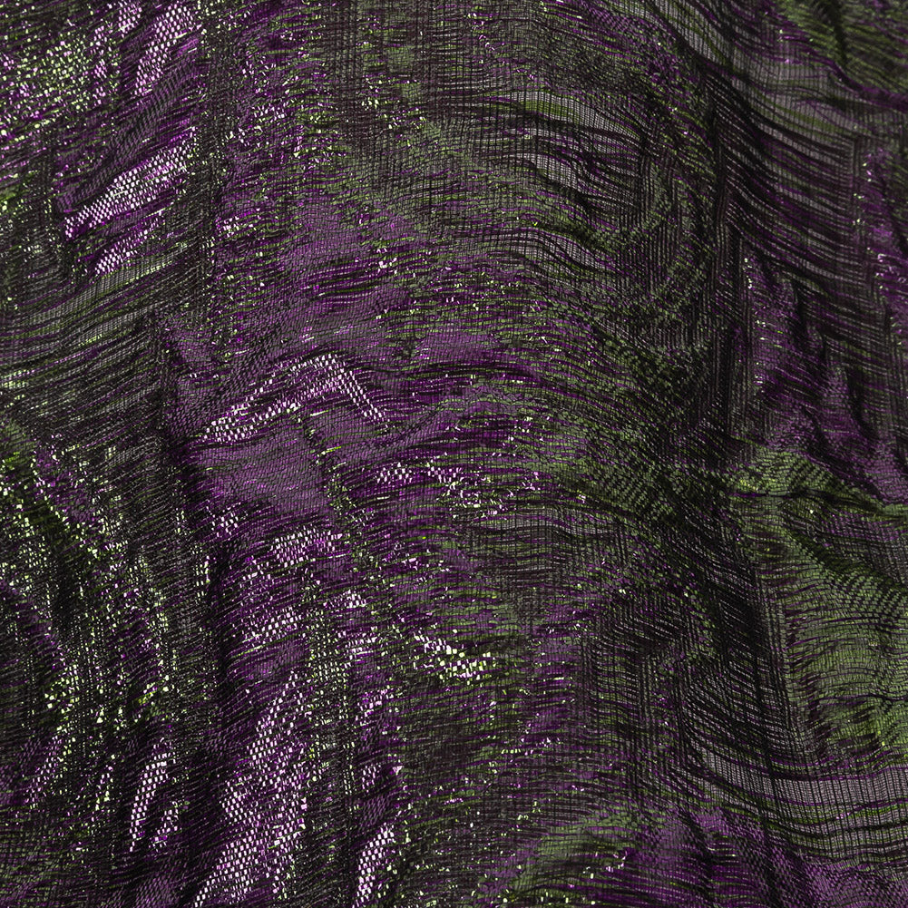 Mood Exclusive Metallic Plum Violet and Green Swirls Sheer Organza Luxury Brocade Detail
