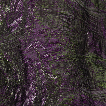 Mood Exclusive Metallic Plum Violet and Green Swirls Sheer Organza Luxury Brocade Detail