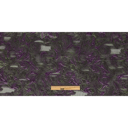 Mood Exclusive Metallic Plum Violet and Green Swirls Sheer Organza Luxury Brocade Full