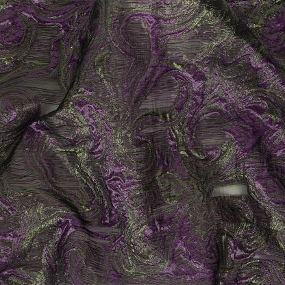 Mood Exclusive Metallic Plum Violet and Green Swirls Sheer Organza Luxury Brocade