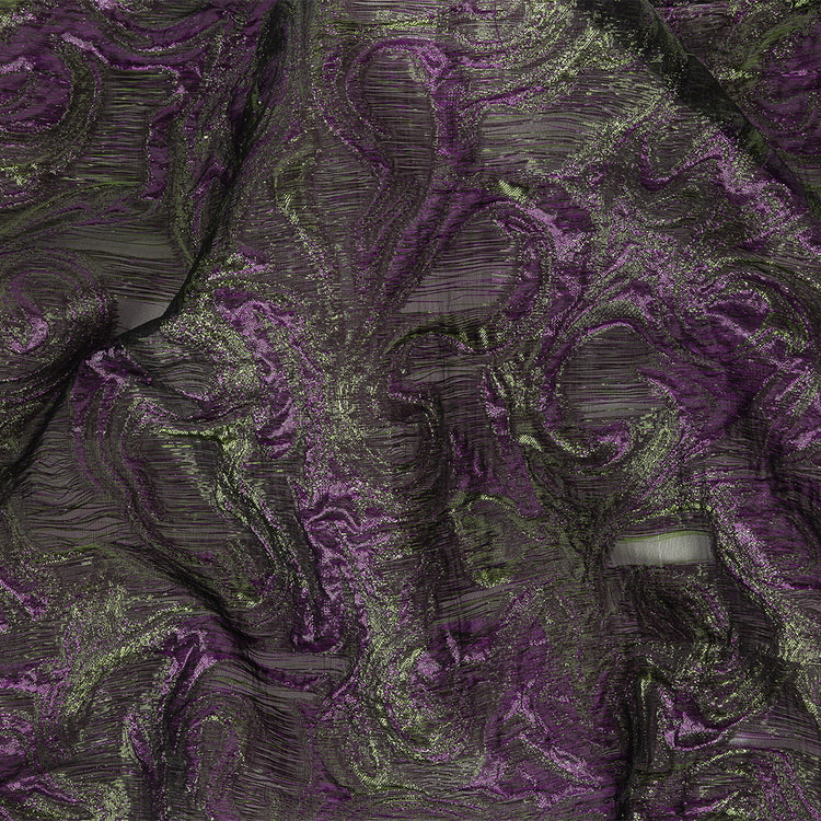 template--25130090922057__main-Mood Exclusive Metallic Plum Violet and Green Swirls Sheer Organza Luxury Brocade