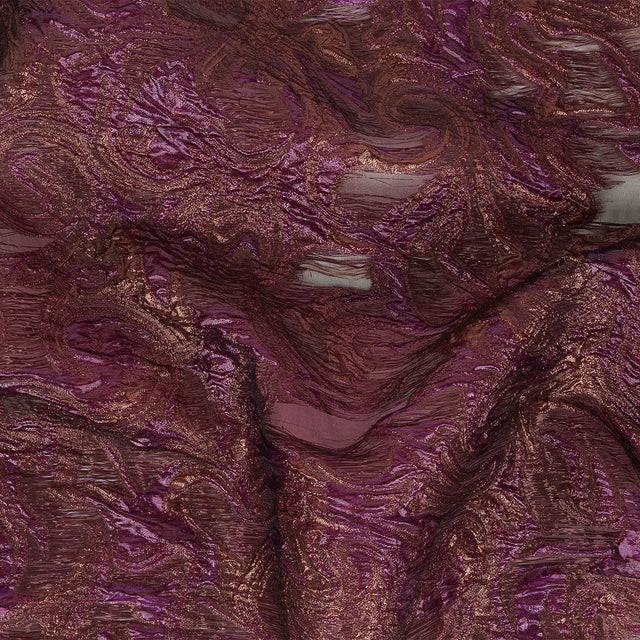 Mood Exclusive Metallic Purple and Copper Swirls Sheer Organza Luxury Brocade