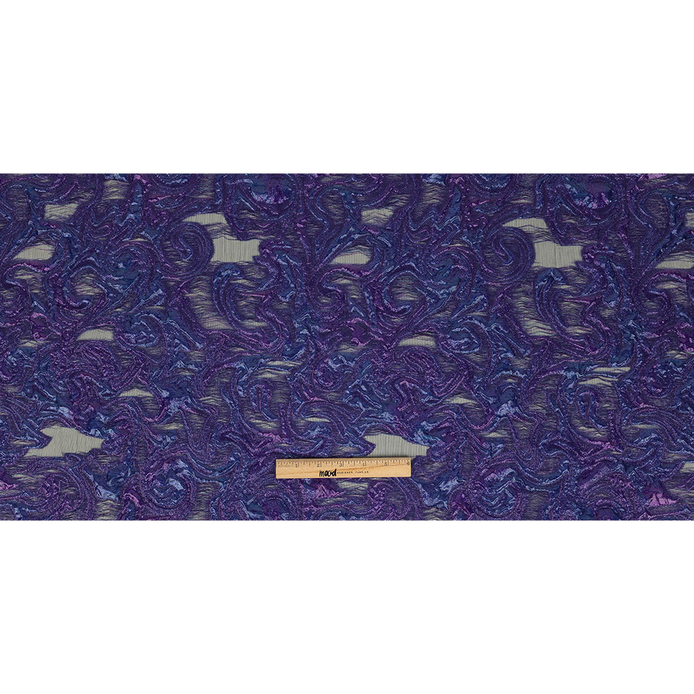 Mood Exclusive Metallic Purple and Navy Swirls Sheer Organza Luxury Brocade Full