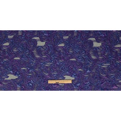 Mood Exclusive Metallic Purple and Navy Swirls Sheer Organza Luxury Brocade Full