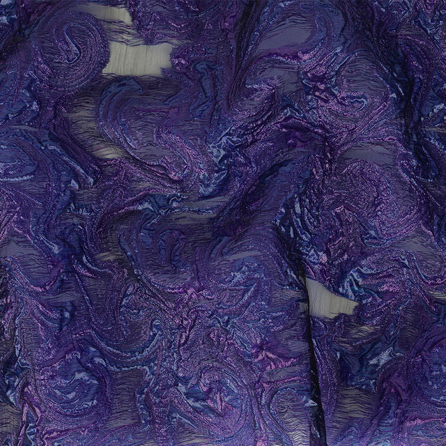 Mood Exclusive Metallic Purple and Navy Swirls Sheer Organza Luxury Brocade