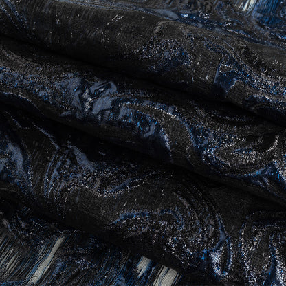 Mood Exclusive Metallic Navy and Black Swirls Sheer Organza Luxury Brocade Folded