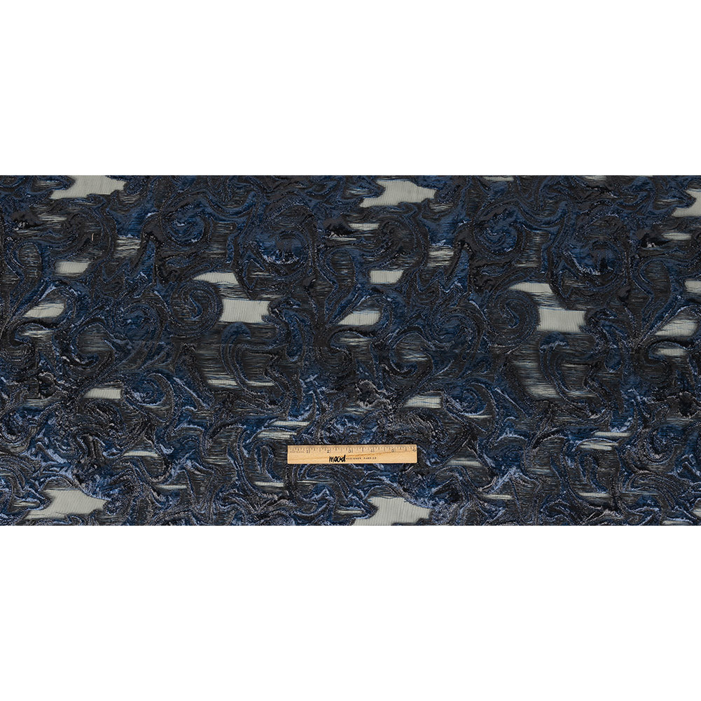 Mood Exclusive Metallic Navy and Black Swirls Sheer Organza Luxury Brocade Full