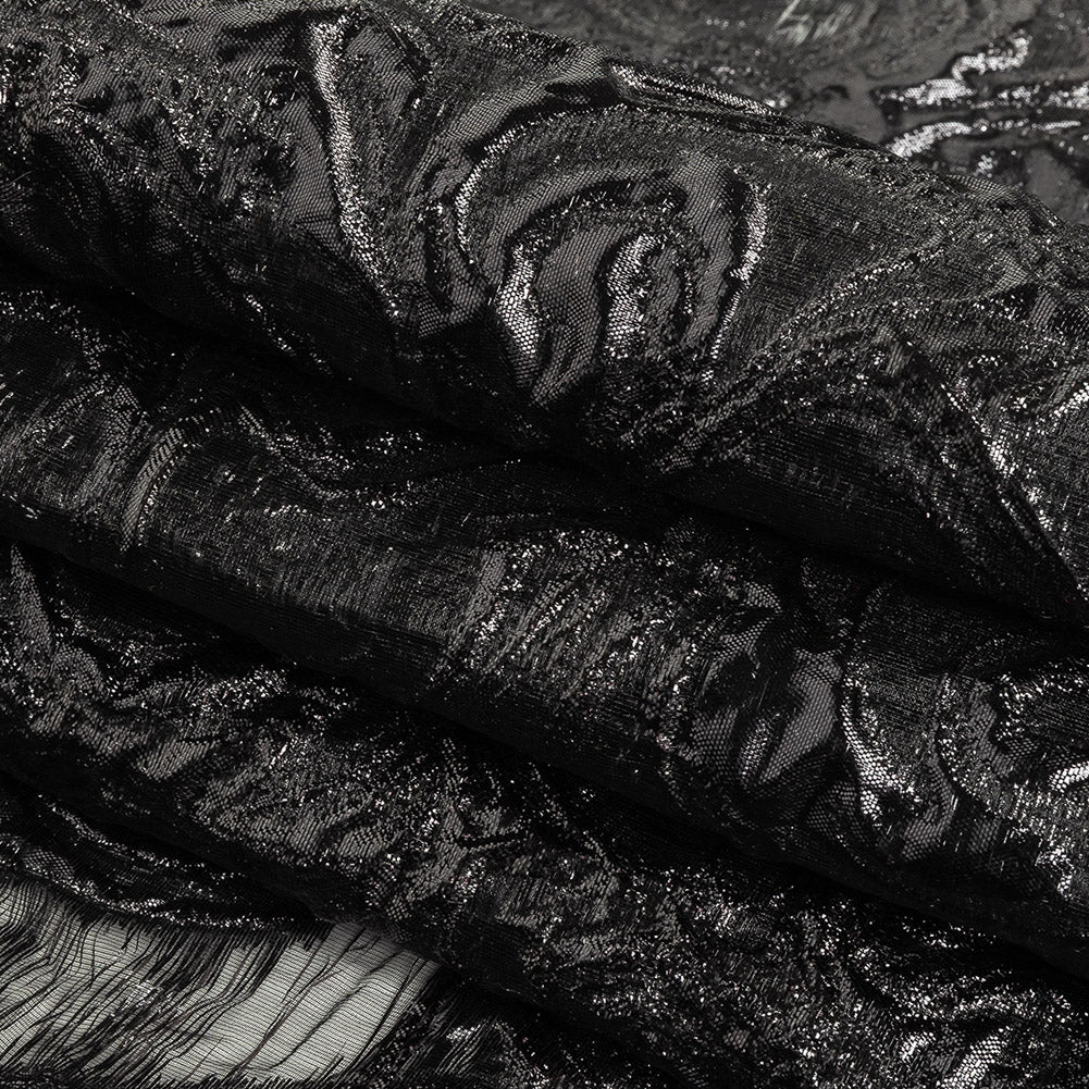 Mood Exclusive Metallic Black Swirls Sheer Organza Luxury Brocade Folded