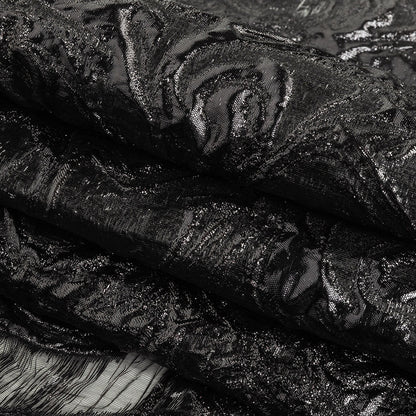 Mood Exclusive Metallic Black Swirls Sheer Organza Luxury Brocade Folded