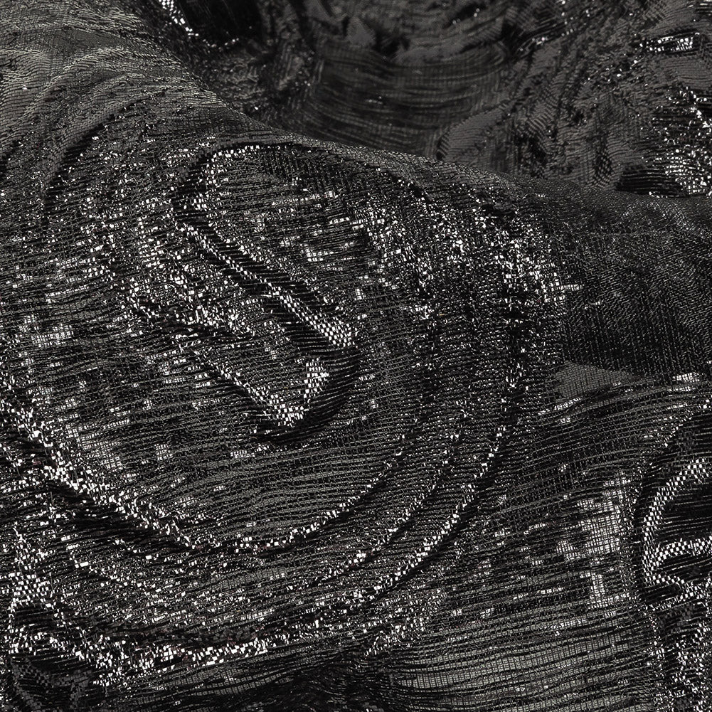 Mood Exclusive Metallic Black Swirls Sheer Organza Luxury Brocade Detail