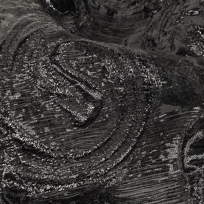 Mood Exclusive Metallic Black Swirls Sheer Organza Luxury Brocade Detail