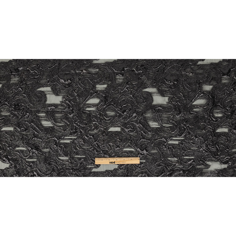 Mood Exclusive Metallic Black Swirls Sheer Organza Luxury Brocade Full
