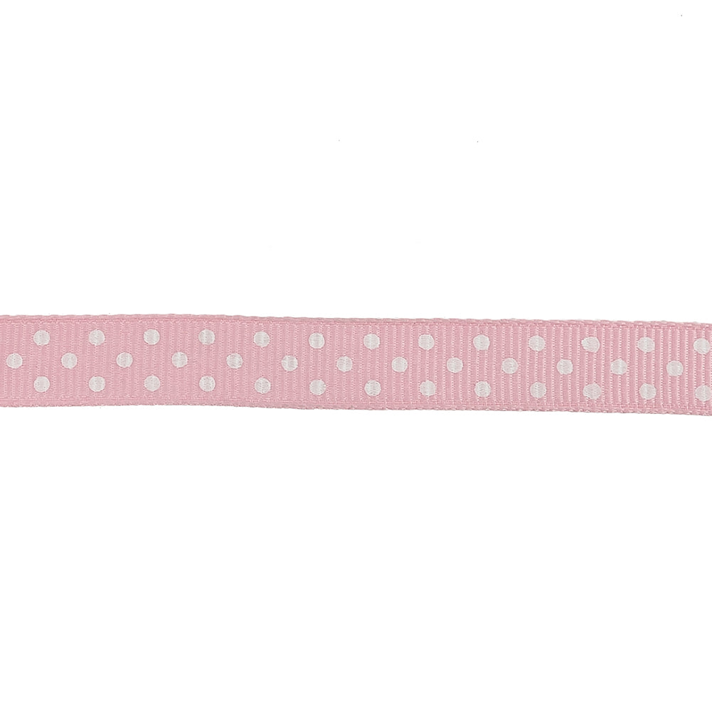 Parfait Pink and White Polka Dots Grosgrain Ribbon - 0.375" Detail