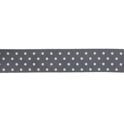 Steel Gray and White Polka Dots Grosgrain Ribbon - 0.625" Detail