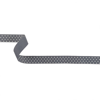 Steel Gray and White Polka Dots Grosgrain Ribbon - 0.625"
