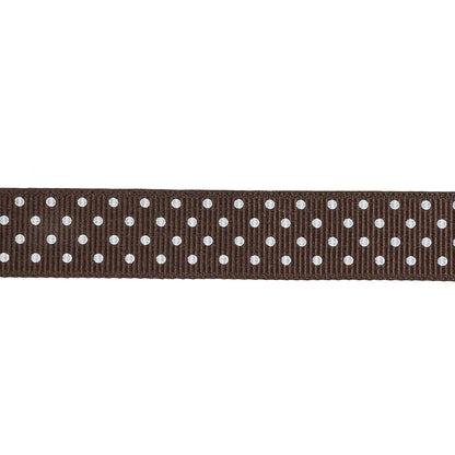 Chestnut and White Polka Dots Grosgrain Ribbon - 0.625" Detail