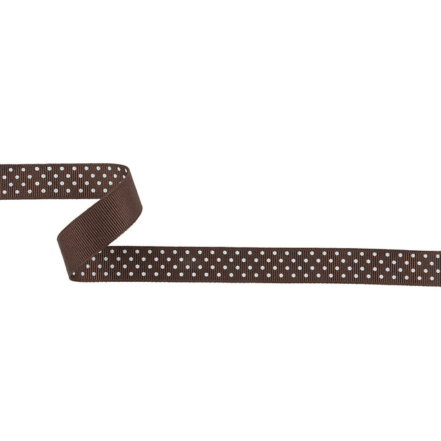 Chestnut and White Polka Dots Grosgrain Ribbon - 0.625"