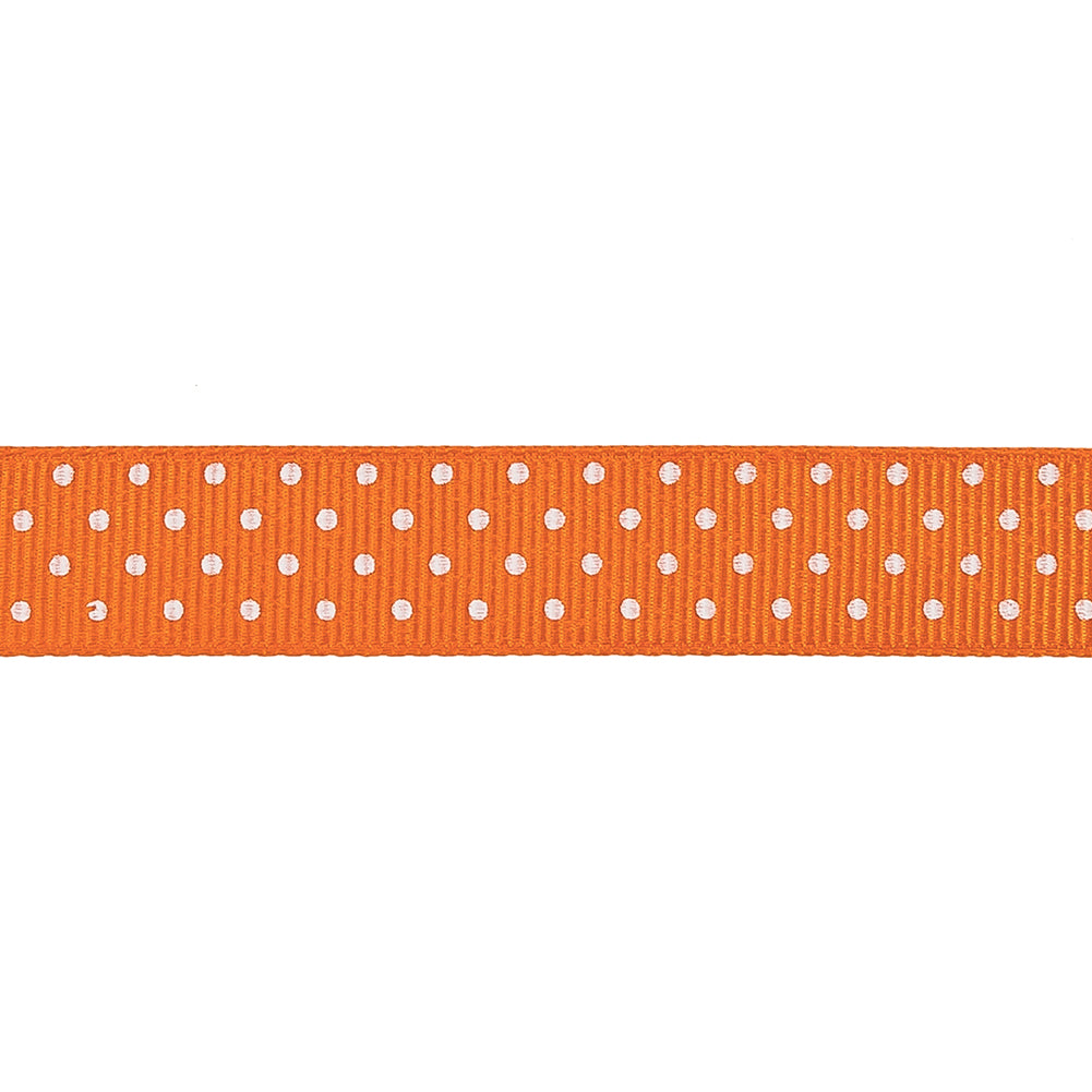Carrot and White Polka Dots Grosgrain Ribbon - 0.625" Detail