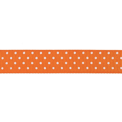 Carrot and White Polka Dots Grosgrain Ribbon - 0.625" Detail