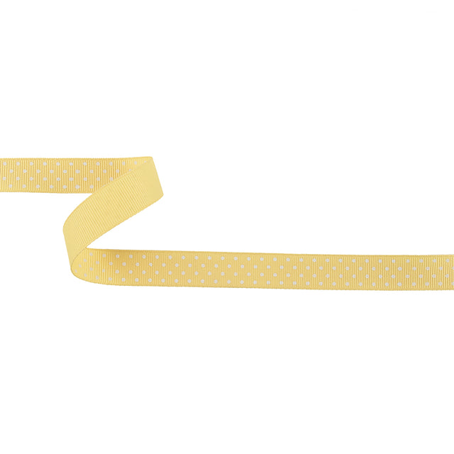 Pale Banana and White Polka Dots Grosgrain Ribbon - 0.625"
