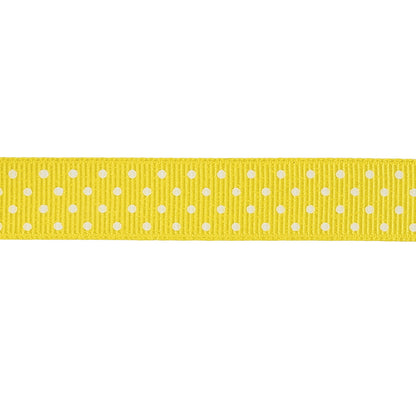 Blazing Yellow and White Polka Dots Grosgrain Ribbon - 0.625" Detail