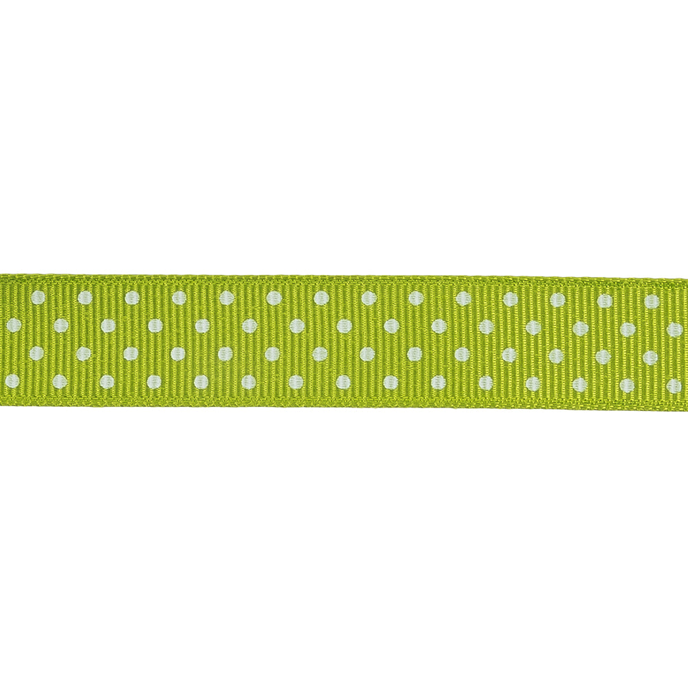 Lime Green and White Polka Dots Grosgrain Ribbon - 0.625" Detail