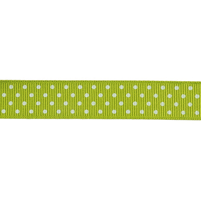 Lime Green and White Polka Dots Grosgrain Ribbon - 0.625" Detail