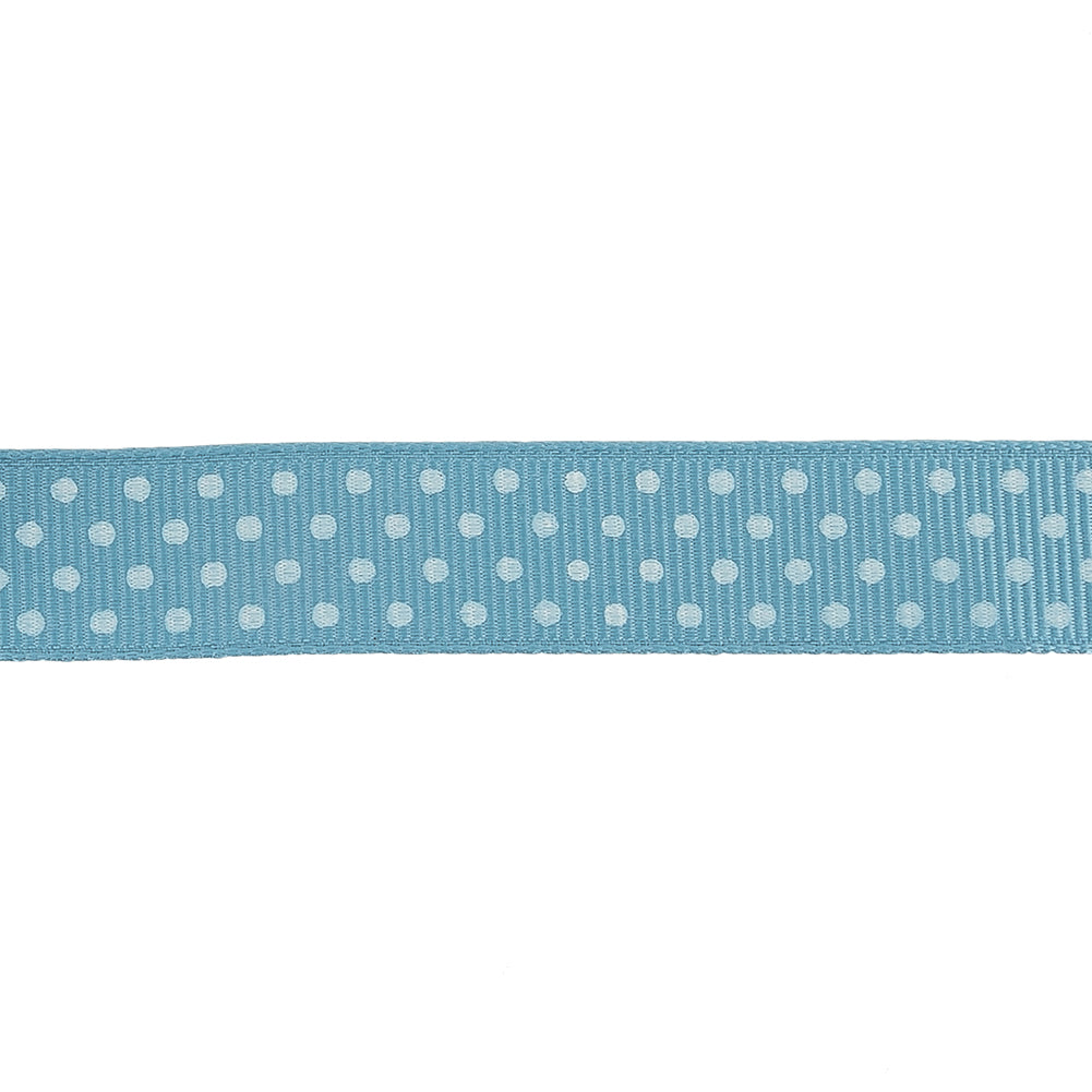 Dusk Blue and White Polka Dots Grosgrain Ribbon - 0.625" Detail