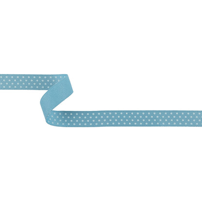 Dusk Blue and White Polka Dots Grosgrain Ribbon - 0.625"